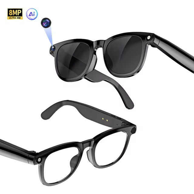 2025 Wholesale Smart Glasses Sunglasses with Wireless Calls Music Photo 1200W HD Camera 1080P Video AI Translation-W100B
