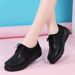 Chaussures Derby en cuir pour femmes, style britannique, décontractées et habillées, confortables, à lacets, avec amorti, semelle souple antidérapante, automne - Product Image 3