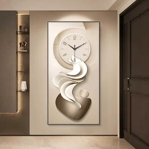 Horloge murale moderne de luxe en diamant, toile d'art, cadres en porcelaine cristalline, horloge abstraite avec peintures de paysages lumineux - Product Image 6