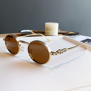 Retro <b>Round</b> <b>Sunglasses</b> Gold <b>Frame</b> UV400 Protection Unisex Street Style - Product Image 1