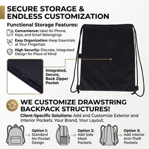 Sac à dos de rangement personnalisé en polyester noir style streetwear urbain anime avec cordon de serrage et poche zippée sécurisée - Product Image 4