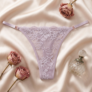 Culotte string en dentelle florale pour femme, maille transparente, fines bretelles, boucle métallique, lingerie sexy, élégante, respirante, taille basse, vente en gros - Product Image 4