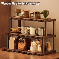 Support à tasses et mugs Art Déco en bambou à 2 niveaux, présentoir de 50 cm pour comptoir de cuisine