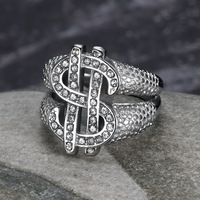 Nouvelle bague unisexe hip-hop transfrontalière, tendance Europe-Amérique, plaquée or, design dollar exagéré entièrement serti de diamants