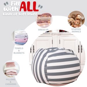 Stuffed Animal Storage Bean Bag Chair Cover for <strong>Kids</strong> <strong>Beanbag</strong> for Organizing Children Plush Toys Large Premium Cotton Canvas - Product Image 3