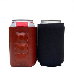 断熱加工済み、卸売、カスタムロゴ入り、レザーレット素材のマグネット式缶クーラー、マグネット付き缶クーラー、缶クーラー用PUフォームビールボトルクーラー - Product Image 1