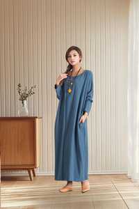 Robe longue en coton pour femme avec poches, coupe ample minimaliste, automne, grandes tailles, vêtements faits main, fournisseur et fabricant B2B en gros - Product Image 4