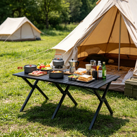 Verstärkter Kohlenstoffstahl Klappbarer Rolltisch Tragbarer Outdoor-Camping-Tisch für Roadtrips und Picknicks