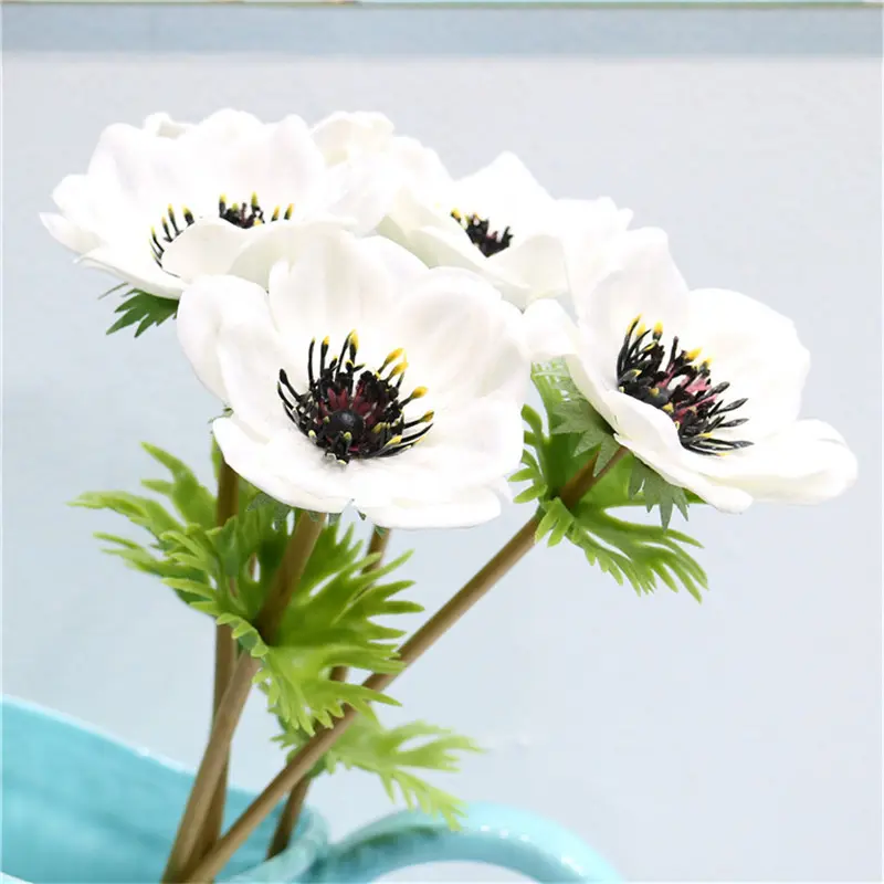 New Style Wedding White Real Touch Anemone Artificial Flower with Black Center