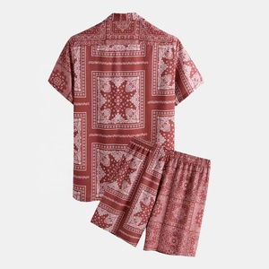 Nuovo Set Estivo 2022 con Pantaloncini Paisley, Completo 2 Pezzi Moda Uomo, Camicia e Pantaloncini <span class=keywords><strong>Bandana</strong></span>, Abbigliamento da Spiaggia e Vacanza - Product Image 2