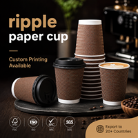Vaso de Papel Kraft Ondulado de Triple Pared Resistente al Calor y Anti-escaldaduras Universal de 12oz y 16oz para Cafetería, Tostador de Café Artesanal, Tienda de Alimentos y Bebidas