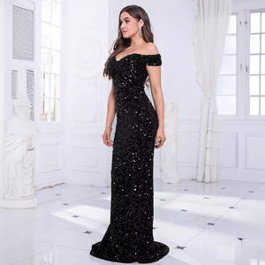 One-Shoulder <b>Sequined</b> Long Evening Gown Mermaid Dress For Women Natural Waistline Handmade Fashion Party Dress - Product Image 3