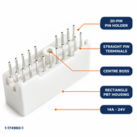 Lanshuo 1-174960-1 Support de broches rectangulaire femelle 20 broches en cuivre pour applications automobiles domestiques, extrémité de carte -40~125°C 24V 14A PBT