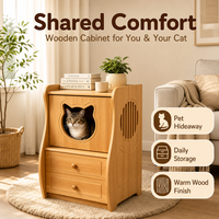 Meuble de chevet en bois pour chat, double usage, avec 2 tiroirs de rangement