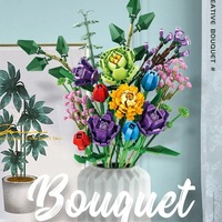 Mainan Bunga Buket Blok Bangunan Kecil DIY Kreatif Plastik untuk Dekorasi Rumah