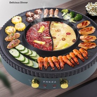 Plancha électrique commerciale multifonctionnelle en forme de cercle, revêtement antiadhésif PTFE, sans fumée, barbecue d'intérieur 2 en 1, cuisinière à fondue, poêle