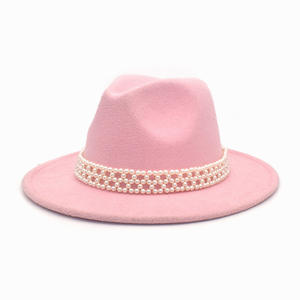 Sombrero Fedora de invierno de alta calidad con banda de perlas Fieltro de lana de poliéster de color sólido para fiesta de adultos apropiado - Product Image 2