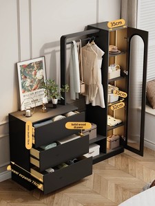 Armadio Moderno in MDF con 3 Cassetti e Ante <span class=keywords><strong>Scorrevoli</strong></span>, Guardaroba Salvaspazio con Appendiabiti per Camere Piccole - Product Image 3