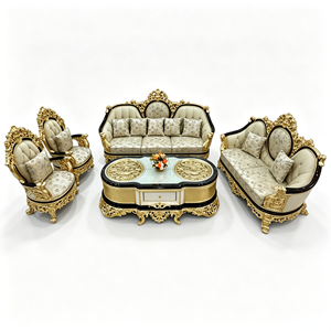 Juego de Muebles de Salón de Madera de Color Brillante de Estilo Barroco Francés de Lujo / Muebles Antiguos Tallados a Mano de Estilo Real 9333 Muebles Turcos Tallados a Mano - Product Image 4
