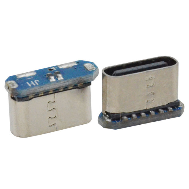 USB 3.0 Type C Connector 6 Pin Vertical Through Hole Stainless Steel 5V 2A Charging Port Dual 56K Resistor Female Connector
