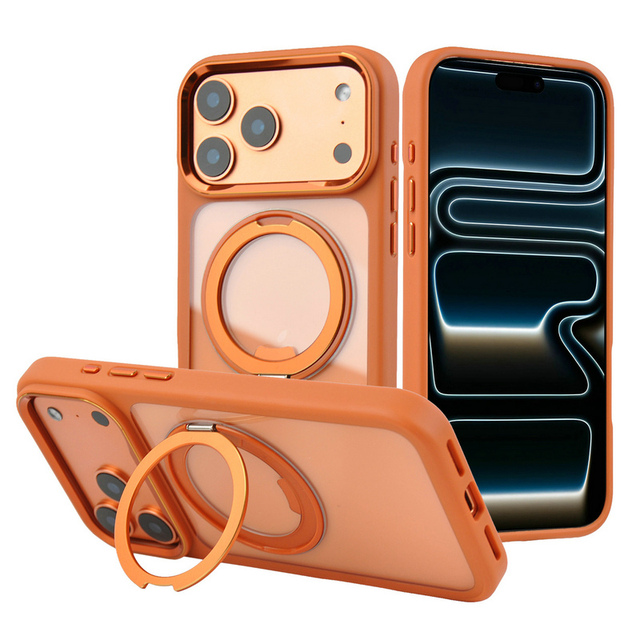 Big Camera Frame Magnetic AntiShock Phone Case for iPhone 17 18 Pro Heavy Duty Armor Protection with 360 Degree Metal Kickstand
