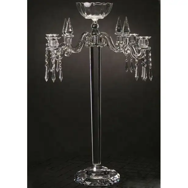 Candélabres de Table en fer cristal, 5 bras, vente en gros, bon marché, candélabres de mariage d'occasion, MH-ZT0043