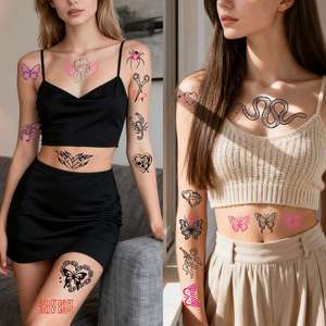 Pegatinas de Tatuajes de Flores con Diseño Avanzado, Resistentes al Agua, con Mariposas y Rosas, Decoración Corporal Fresca y Pequeña - Product Image 2