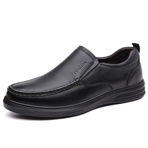 Zapatos de hombre de cuero genuino, sin cordones, con punta cerrada, suela de goma, cómodos para caminar, para personas de mediana edad y mayores. - Product Image 5