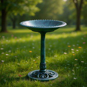 Baño para Pájaros de Resina con Diseño de Flor de Lis, 28 Pulgadas, Acabado Envejecido, Adorno de Jardín, Decoración para Exteriores - Product Image 2