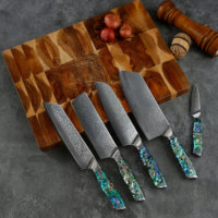 Couteau de cuisine moderne professionnel de luxe, manche en résine colorée, damas 9cr18 en acier au carbone, coupe-viande, ensemble de 11 pièces