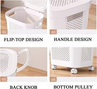 Panier à linge sale en plastique sur roulettes avec panier à sous-vêtements et poignée, idéal pour la maison