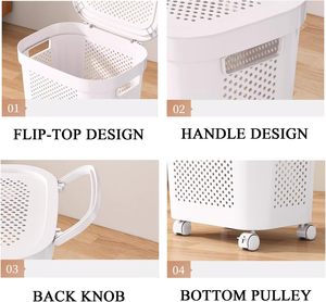 Home Supplies <b>Large</b> Dirty Clothing <b>Basket</b> Plastic Rolling Laundry Hamper With Underwear <b>Basket</b> Handle Wheels - Product Image 3