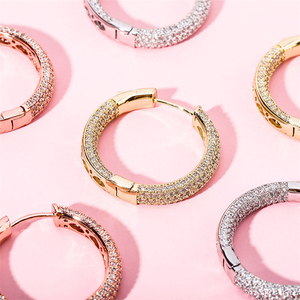 Boucles d'oreilles punk en forme de cercle, bijoux pour hommes, nouvelle mode urbain, Hip-Hop, en argent glacé, en diamant - Product Image 4