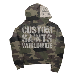 Custom Embroidered Hoodie Mens Massive 450gsm Camo Pullover Top Worldwide <strong>Graphic</strong> Print Boxy Fit Sunfaded Zip up <strong>Jumper</strong> Men - Product Image 2
