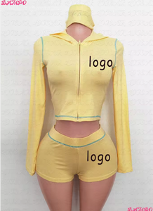 Conjunto de Dos Piezas Personalizado con Logotipo para Mujer, Compuesto por Sudadera con Capucha y Pantalones Cortos, Ideal para Deportes y Fiestas - Product Image 5