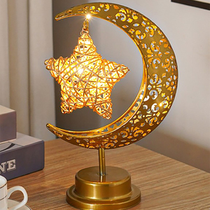 Lampe décorative en métal <span class=keywords><strong>Eid</strong></span> <span class=keywords><strong>Mubarak</strong></span> avec lumière LED nocturne, étoile et lune, <span class=keywords><strong>accessoire</strong></span> de table pour l'éclairage nocturne du Ramadan - Product Image 3