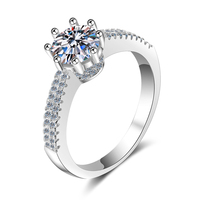 Bagues en argent 925 avec moissanite fine de 1 carat, taille ronde, sertissage à 4 griffes, vente en gros pour détaillants