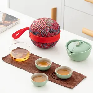 Draagbare Alles In Een Gift Bag Outdoor Chinese Thee Pot Cup Set Reizen Keramische Thee Set Porseleinen Theepot