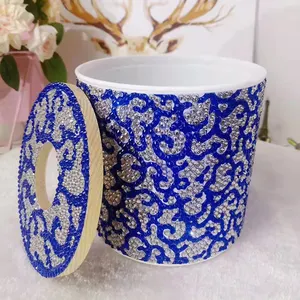 Vente en gros 5D diamant peinture cylindre boîte à mouchoirs bricolage point diamant bleu et blanc porcelaine motif ameublement décoration
