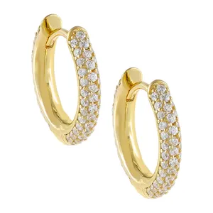 Fashion Jewellery 925 Silver 14k Gold Diamond Cz Medium Huggie Hoop Earrings Women Wholesale