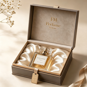 Boîte cadeau rigide personnalisée pour parfum avec couvercle à rabat, logo bronzé et doublure en satin - Emballage en carton gris recyclable pour marques de luxe - Product Image 2