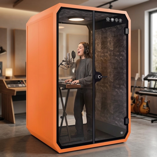 1 Person Podcast Booth Recording Studio Pod, Soundproof Vocal Booth Acoustic Isolation Room for Podcast and Voiceover