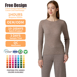 Casual Winter Knitted Top Minimalist Style Solid Color Women's Ribbed <b>Pullover</b> Long Sleeve Knitwear Crewneck Wool Sweater - Product Image 2