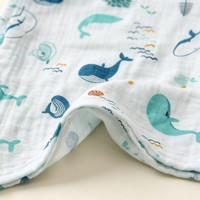 Gaze de coton froissée double couche à impression numérique personnalisée, motif baleine océanique, MOQ 1 pièce, couverture d'emmaillotage personnalisée, serviette de bain, housse de poussette