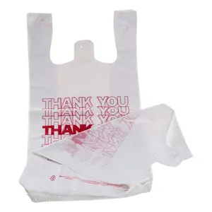 Özel baskı logosu PLA Bio nakliye çantası Compostable plastik teşekkür ederim Cornstarch süpermarket bakkal T gömlek poşeti