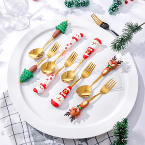Christmas Cartoon Spoon And Fork Set Santa Reindeer Tree Snowman Design For Kids Party Tableware Gift - Product Image 4