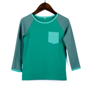 Детские зеленые футболки с длинным рукавом для девочек и мальчиков, простая футболка, топ с карманами, футболка для детей от 6 до 8 лет