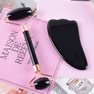 Soins De la peau Noire en <strong>Pierre</strong> Naturelle Noir Obsidienne <strong>pierre</strong> <strong>Galet</strong> en <strong>pierre</strong> En Forme De Plume Gua Sha Ensemble - Product Image 3