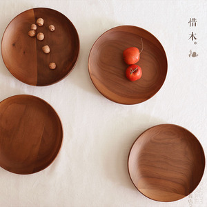Solid Wood Fruit Plate Round Wooden <b>Tray</b> 12cm 15cm 20cm Diameter Japanese Style Serving Dish For Tea <b>Snack</b> - Product Image 4