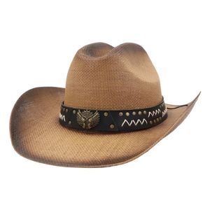 Sombrero de paja N50 estilo casual occidental hecho a mano con ala ancha y cinturón de cuero para pesca al aire libre - Product Image 2